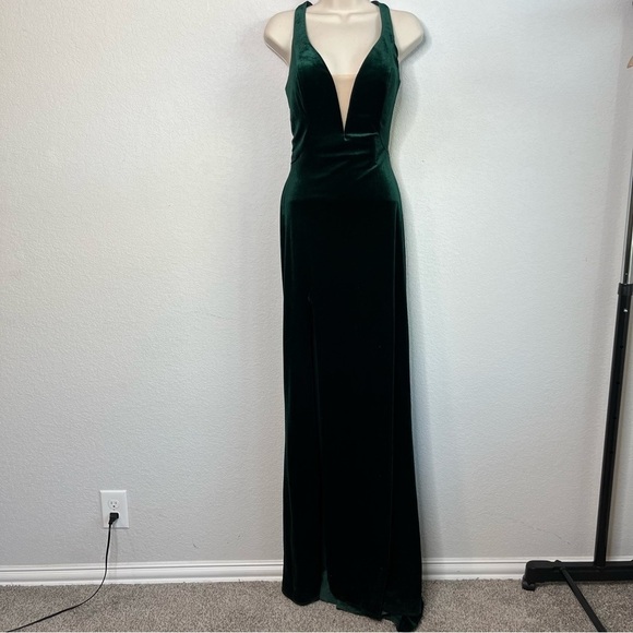 La Femme Women Maxi Evening Gown Dress 8 Velvet Velour Mesh  Bust Strappy‎ Back - Picture 1 of 12
